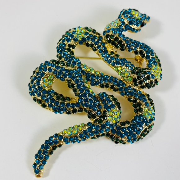 Mr. McSlither Giant Teal and lime Rhinestone Snake Serpent pin brooch pendant - Picture 6 of 7
